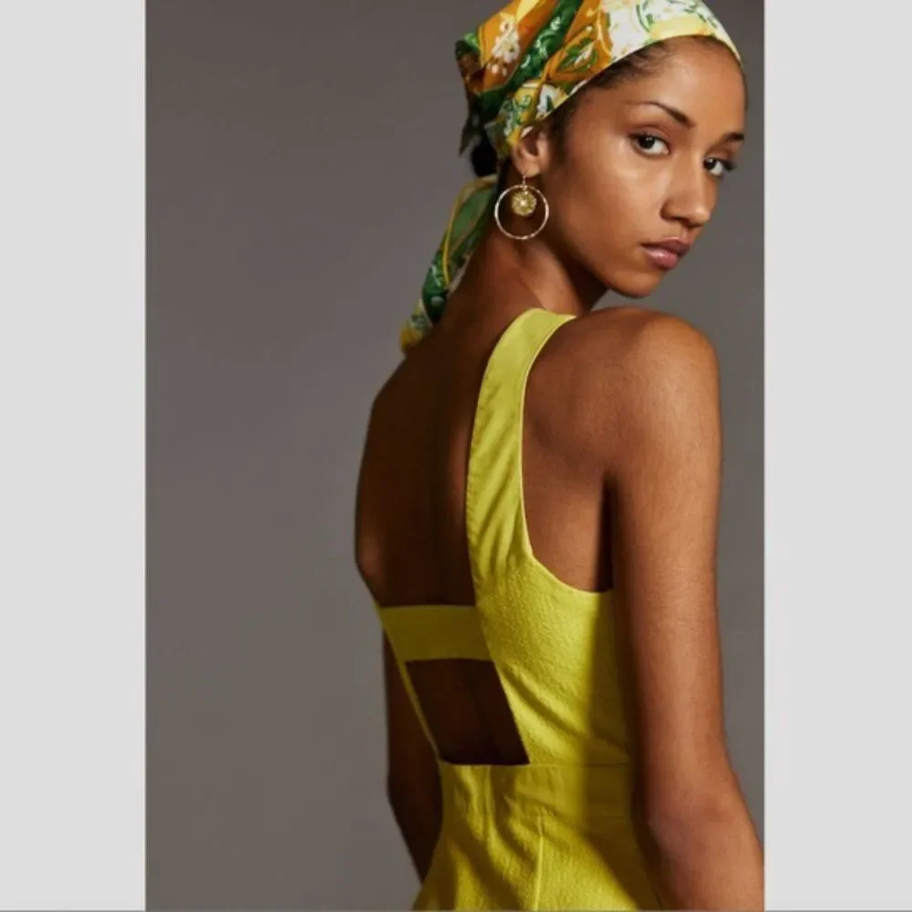 Anthropologie Yellow Green Sundress Sleeveless Square Neck - Picture 6 of 9